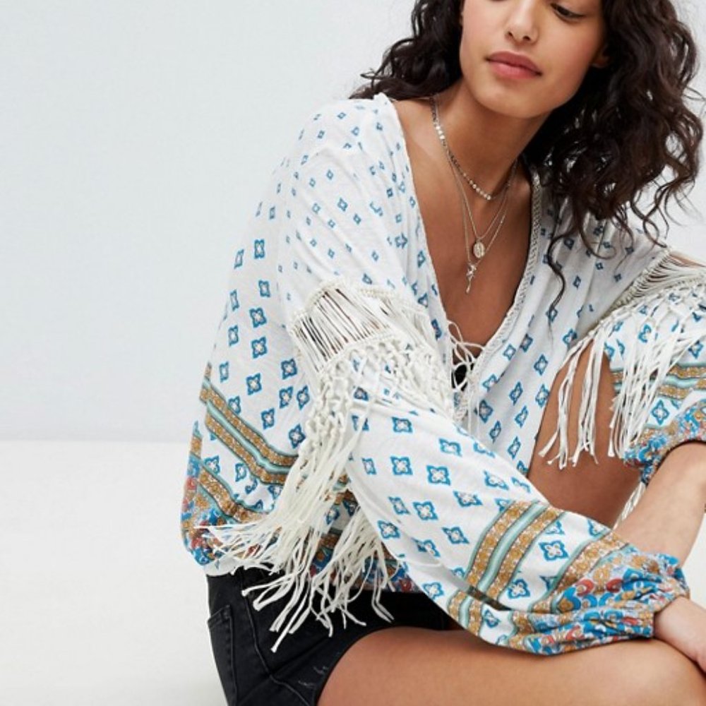 Free People Fringe Macra Maze Me Boho Blouse - Picture 2 of 9